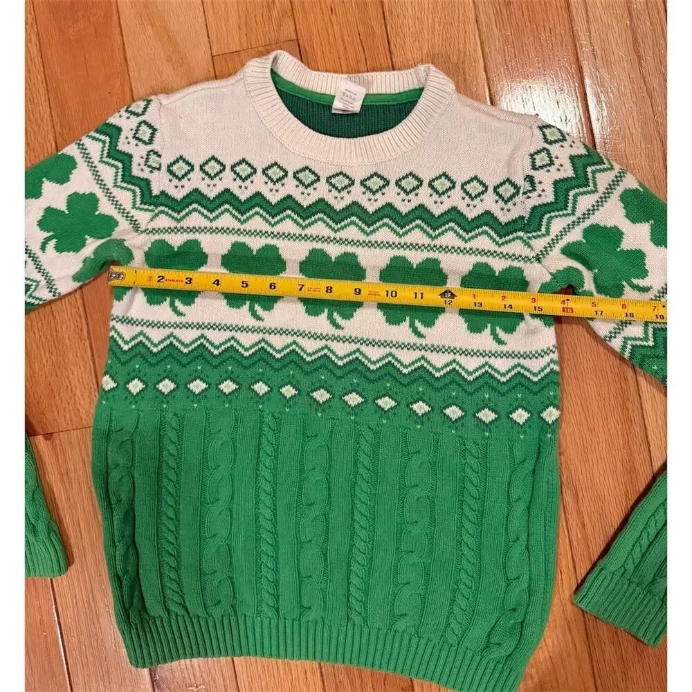 Gymboree Sweater Girls Size 10 Green Shamrock Fair Isle Cable Knit